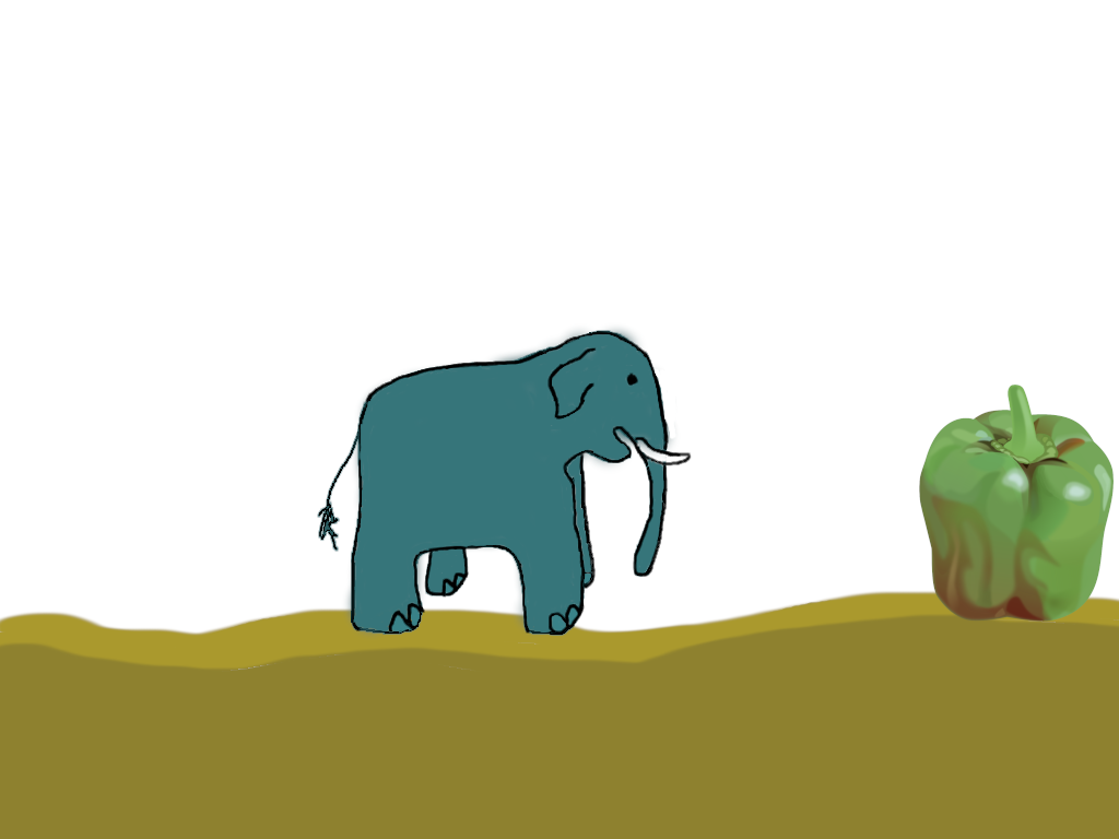 An elephant meets a bell pepper.