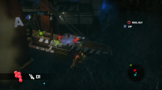 Gameplay of Bionic Commando using the Tarantula Rocket Launcher